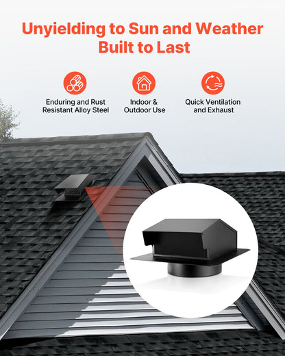 149 mm Wandlüftungsabdeckung mit Haube, quadratische Klimaanlagen-Giebelabdeckung, hochwertiger SPCC-Stahl mit integriertem Schutzgitter, für Dächer, Wände, Abluftöffnungen im Außenbereich (1 Stück, Schwarz)