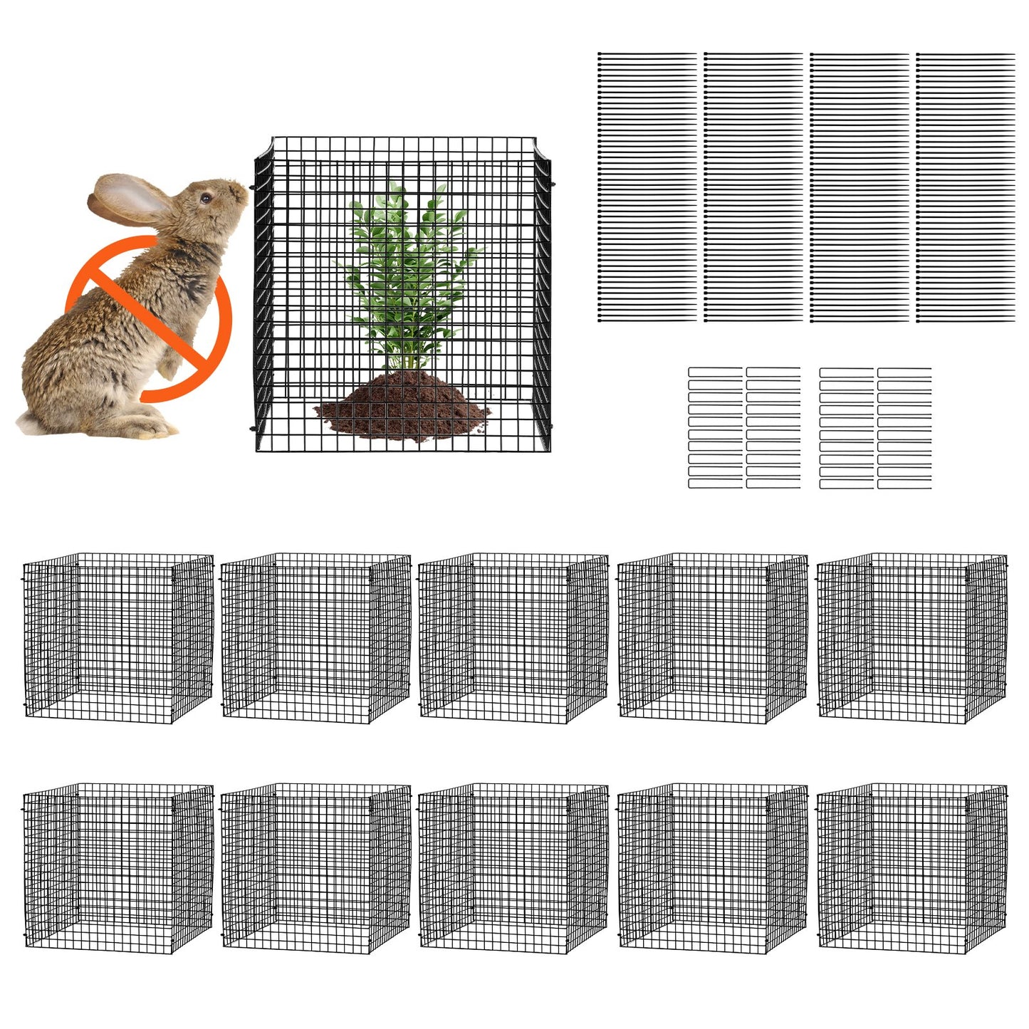 10er-Pack Pflanzenschutz gegen Tiere, 30 x 30 cm Hühnerdraht-Pflanzenschutz, Pflanzenkäfige für Gartenpflanzen, Blumen und Gemüse, hält Kaninchen, Hühner und Eichhörnchen fern, 40-teiliges Metallgitter