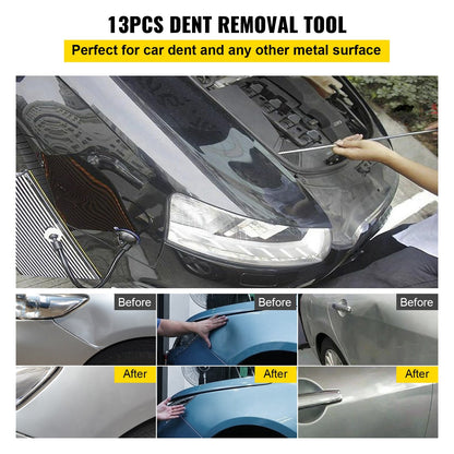 Rods Dent Removal Kit, 13 Pcs Paintless Dent Repair Tool, 5 Pcs Stainless Steel Dent Rods, 8 Pcs Tapper Heads, Professional Hail Dent Removal Tool for Minor Dents, Door Dings and Hail Damage