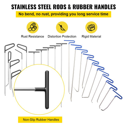 Rods Dent Removal Kit, 21 Pcs Paintless Dent Repair Rods, Stainless Steel Dent Rods, Whale Tail Dent Repair Tools, Professional Hail Dent Removal Tool For Minor Dents, Door Dings And Hail Damage