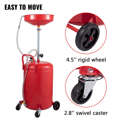 Waste Oil Drain Tank 80 L Portable Oil Drain Air Operated Drainer Oil Change, Oil Drain Container, Fluid Fuel Transfer Drainage Adjustable Funnel Height, with Wheel for Easy Oil Removal