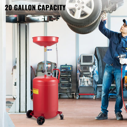 Waste Oil Drain Tank 80 L Portable Oil Drain Air Operated Drainer Oil Change, Oil Drain Container, Fluid Fuel Transfer Drainage Adjustable Funnel Height, with Pressure Regulating Valve