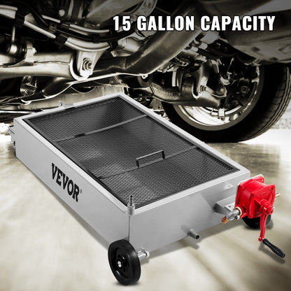 Oil Drain Pan 15 Gallon Oil Drain Tank, 57L Low Profile Oil Drain Pan, Large Capacity Oil Change Pan, Foldable Hand, with Pump, Hose, Swivel Casters Wheels for Car, SUV, Trucks Oil Draining