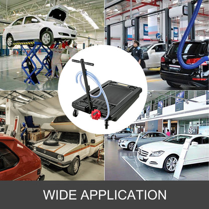 Portable Oil Drain Pan with Pump 64L Oil Drain Pan 17 Gallon Low Profile Oil Drain Pan with 8' Hose for SUV Car and Trucks