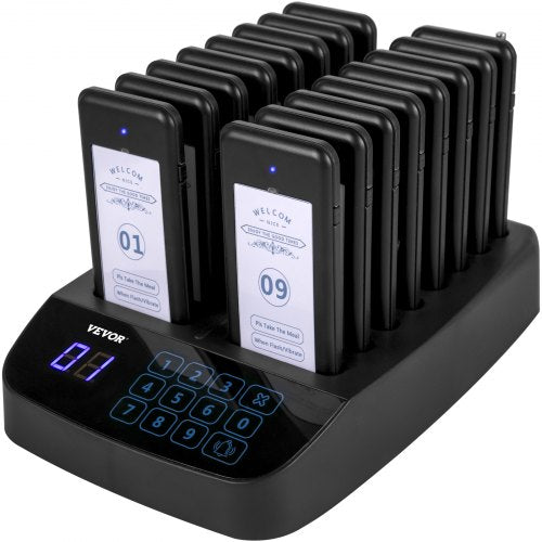 Restaurant-Pager 16 Untersetzer Paging-System Max 98 Kindergarten-Pager Drahtloses Paging-Warteschlangen-Aufrufsystem Touchscreen mit Vibration, Blinken und Summer für Hotels und Cafés mit sozialer Distanzierung