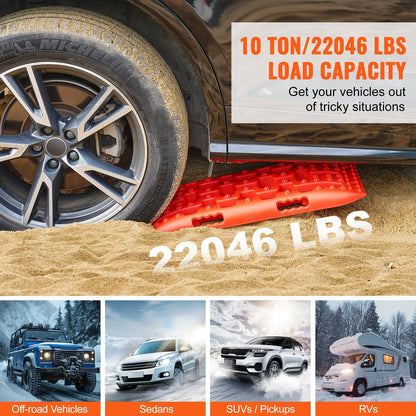 10-Tonnen-Traktionsmatten aus PP-Material, Bergungsmatten für Geländewagen/Pkw/Pickups/SUVs/Wohnmobile, Reifentraktionsmatten (Paar) für Schnee, Sand, Schlamm und loses Gelände, Aufbewahrungstasche, kurz, rot
