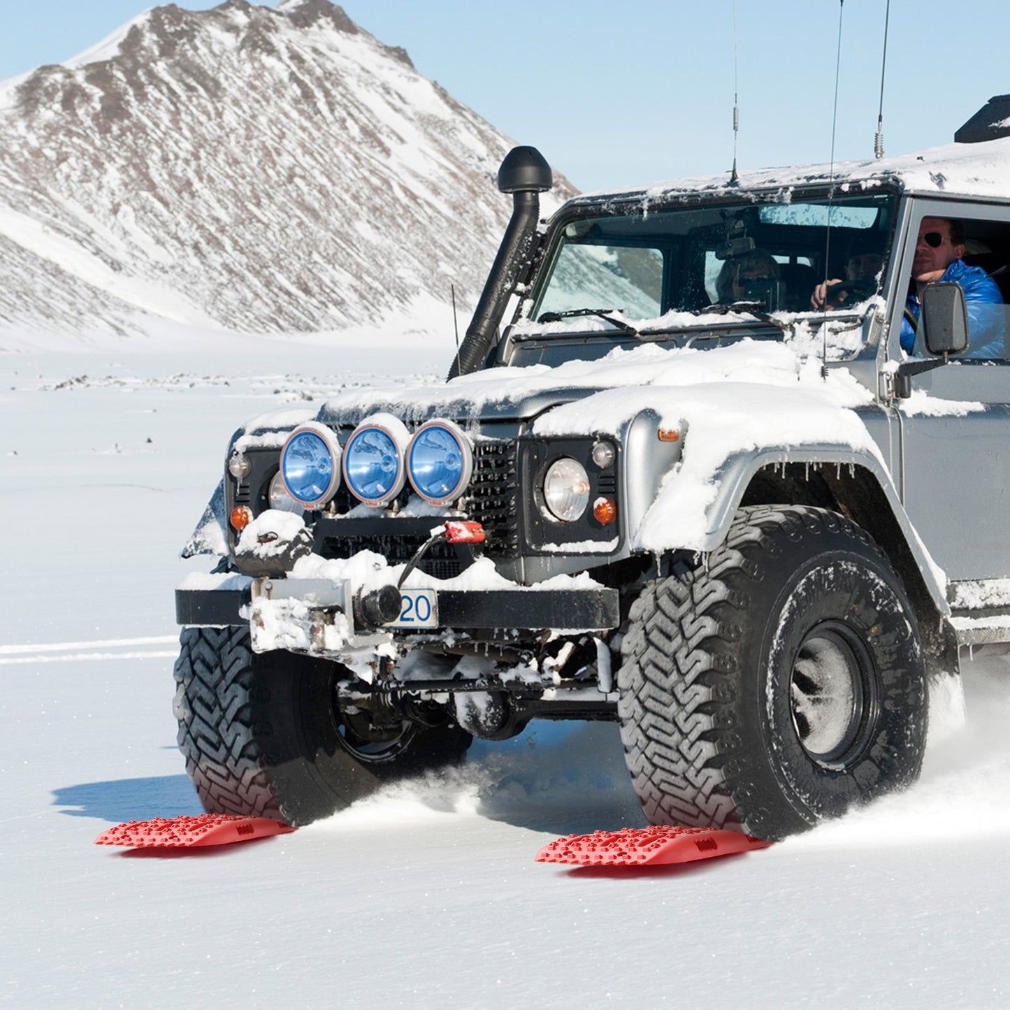10-Tonnen-Traktionsmatten aus PP-Material, Bergungsmatten für Geländewagen/Pkw/Pickups/SUVs/Wohnmobile, Reifentraktionsmatten (Paar) für Schnee, Sand, Schlamm und loses Gelände, Aufbewahrungstasche, kurz, rot