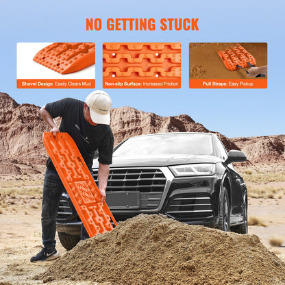 10 Tonnen Traktionsmatten aus PP-Material, Bergungsmatten für Geländewagen/Pkw/Pickups/SUVs/Wohnmobile, Reifentraktionsmatten (Paar) für Schnee, Sand, Schlamm und loses Gelände, Aufbewahrungstasche, lang, orange