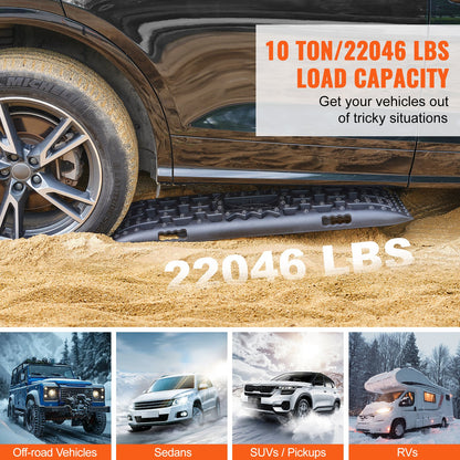 10-Tonnen-Traktionsmatten aus PP-Material, Bergungsmatten für Geländewagen/Pkw/Pickups/SUVs/Wohnmobile, Reifentraktionsmatten (Paar) für Schnee, Sand, Schlamm und loses Gelände, Aufbewahrungstasche, lang, schwarz