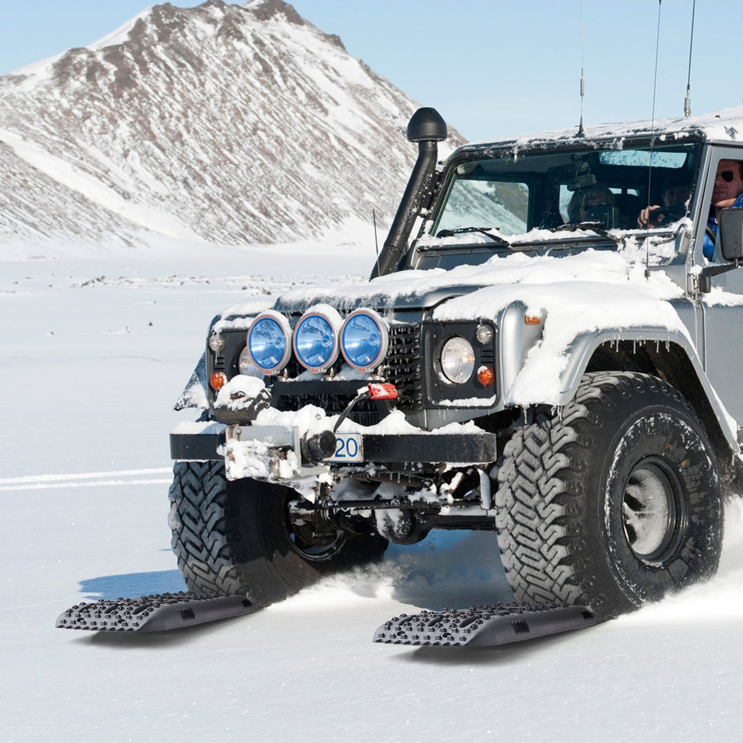 10-Tonnen-Traktionsmatten aus PP-Material, Bergungsmatten für Geländewagen/Pkw/Pickups/SUVs/Wohnmobile, Reifentraktionsmatten (Paar) für Schnee, Sand, Schlamm und loses Gelände, Aufbewahrungstasche, lang, schwarz