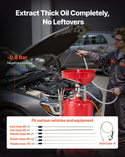 79.5L Waste Oil Drain Tank, Air Operated Portable Oil Drainer with Adjustable Funnel Height, Industrial Fluid Drain Tank with Wheels, Fluid Fuel Transfer Drainage for Auto Repair Shops, Red