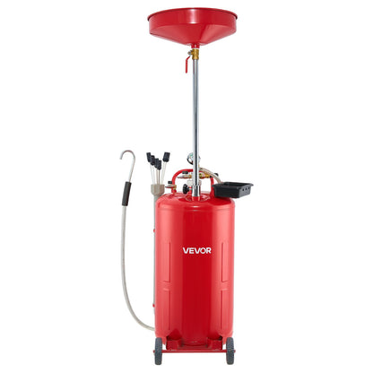 79.5L Waste Oil Drain Tank, Air Operated Portable Oil Drainer with Adjustable Funnel Height, Industrial Fluid Drain Tank with Wheels, Fluid Fuel Transfer Drainage for Auto Repair Shops, Red
