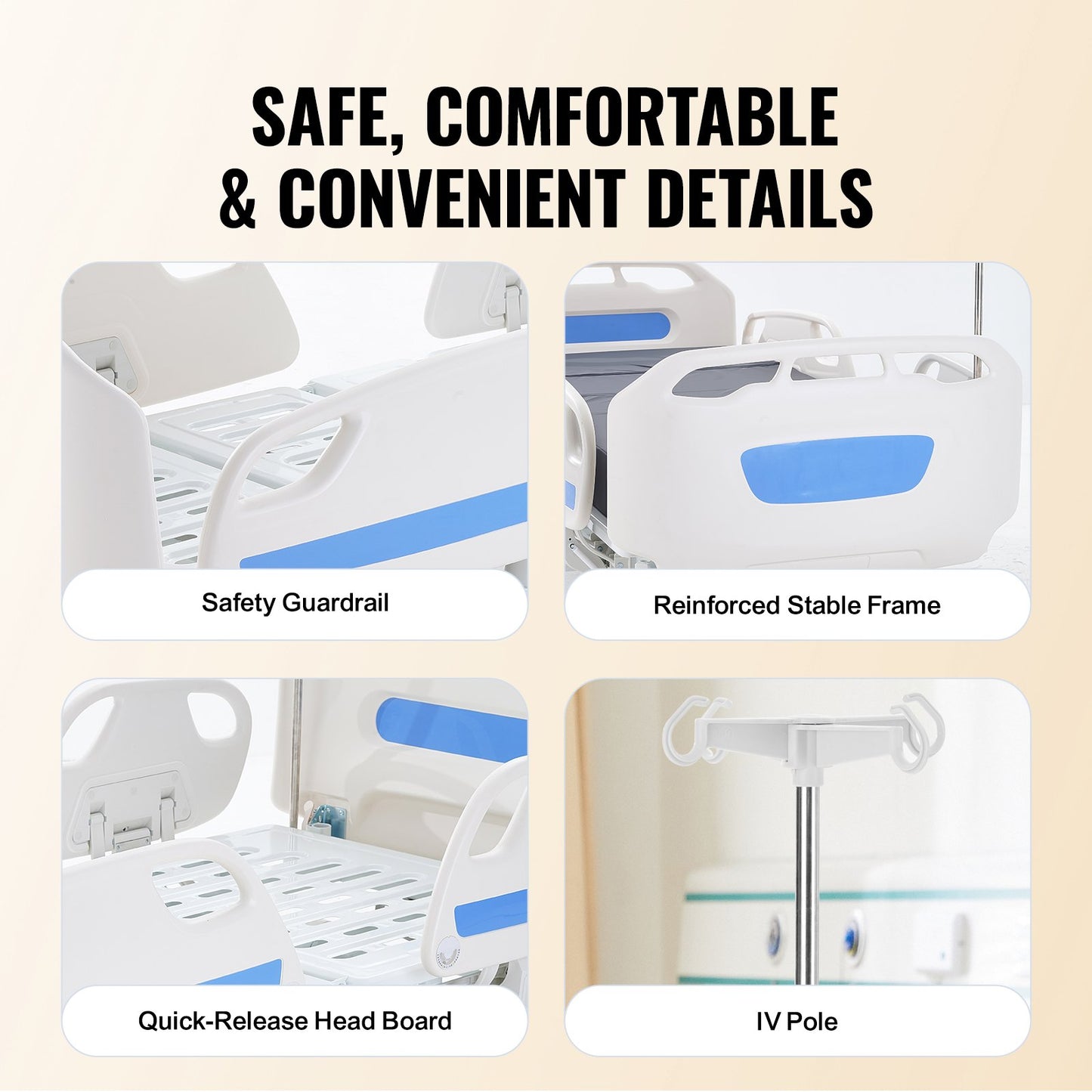 Premium 5-Funktions-Krankenhausbett, vollelektrisch, Intensivbett, medizinisches Bett, Belastbarkeit 250 kg