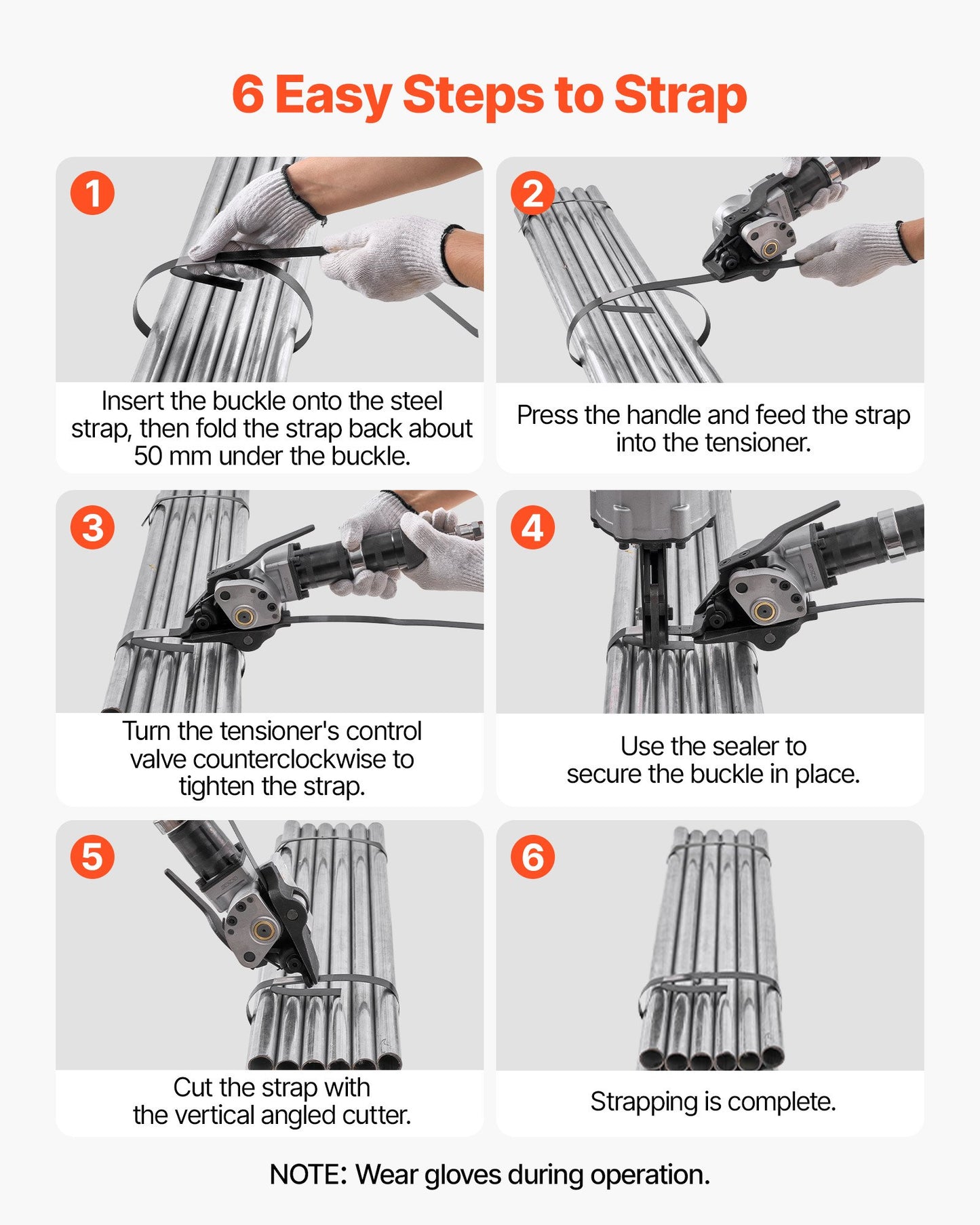 Pneumatic Steel Strapping Machine, 8500 N Tension Force, Metal Strapping Tool Tensioner and Cutter Sealer for 19 mm Width Metal Belt, Heavy Duty Split Type Baler for High Tensile Packaging