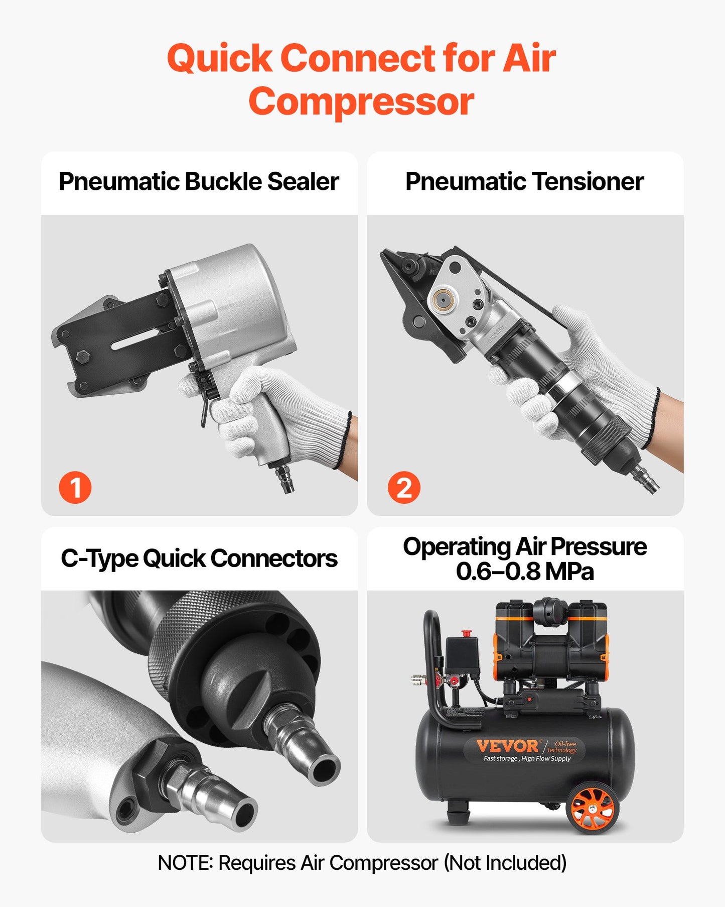 Pneumatische Stahlbandumreifungsmaschine, 8500 N Zugkraft, Spann- und Schneidwerkzeug für 32 mm breite Metallbänder, Hochleistungs-Ballenpresse (geteilt) für hochfeste Verpackungen