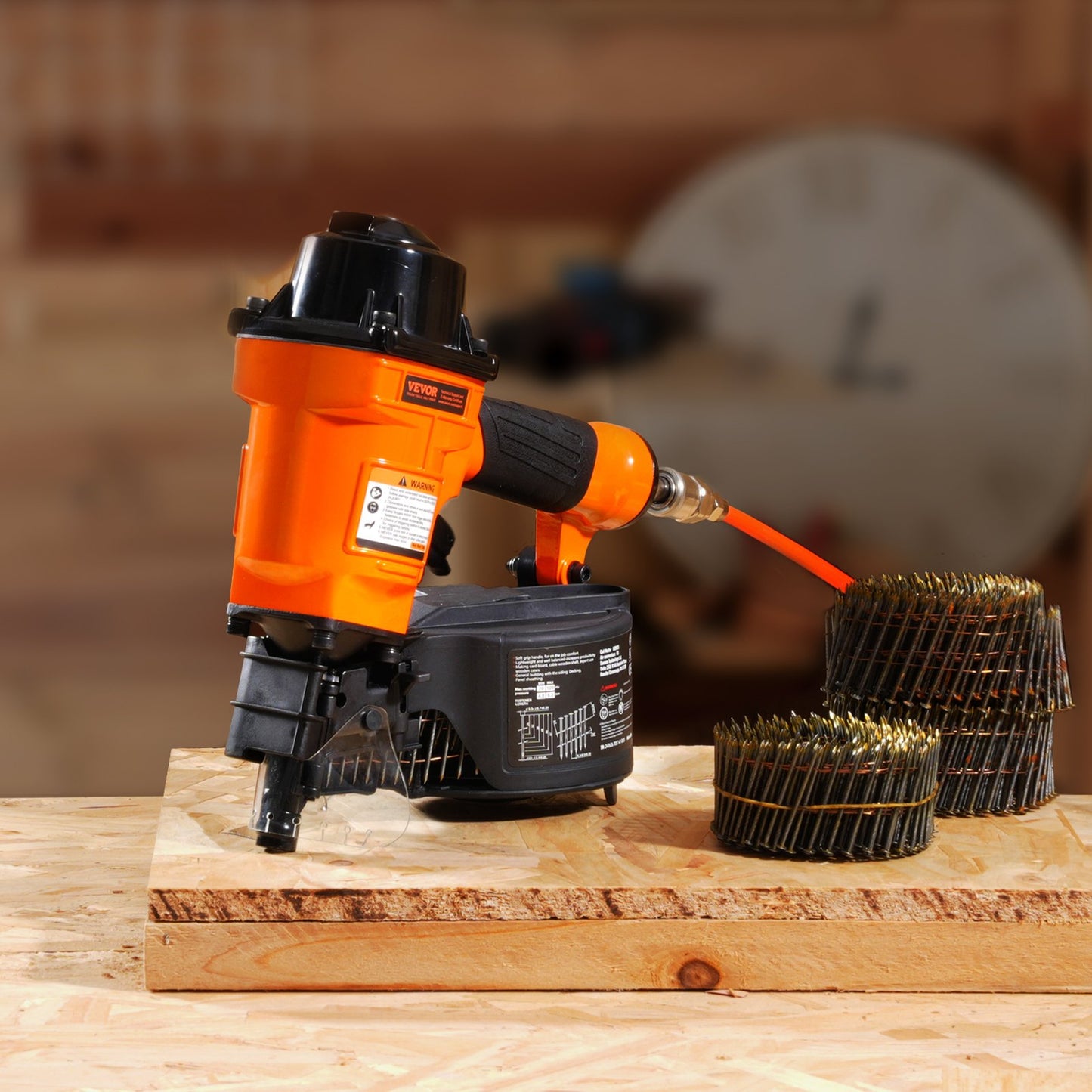 Coil Siding Nailer MCN55, 1 inch to 2-1/4 inch 15 Degree Pneumatic Siding Nail Gun, 70-120PSI Air Coil Nailer for Siding, Pallet Sheathing, Fencing, Decking