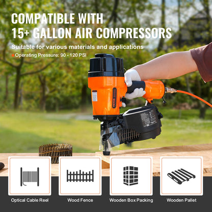 MCN90 Coil Framing Nailer 44.45 mm to 88.9 mm 15 Degree Pneumatic Nail Gun