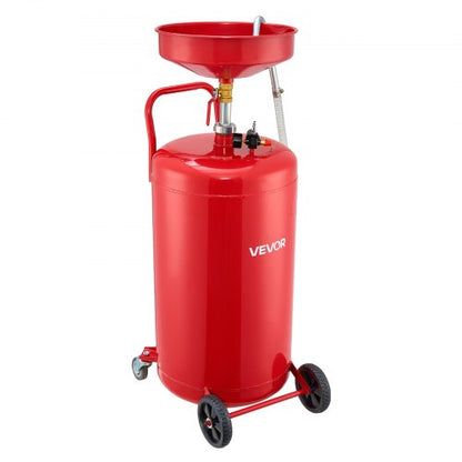 95L Waste Oil Drain Tank, Air Operated Portable Oil Drainer with Adjustable Funnel Height, Industrial Fluid Drain Tank with Wheels, Fluid Fuel Transfer Drainage for Auto Repair Shops, Red