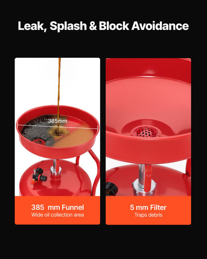 95L Waste Oil Drain Tank, Air Operated Portable Oil Drainer with Adjustable Funnel Height, Industrial Fluid Drain Tank with Wheels, Fluid Fuel Transfer Drainage for Auto Repair Shops, Red