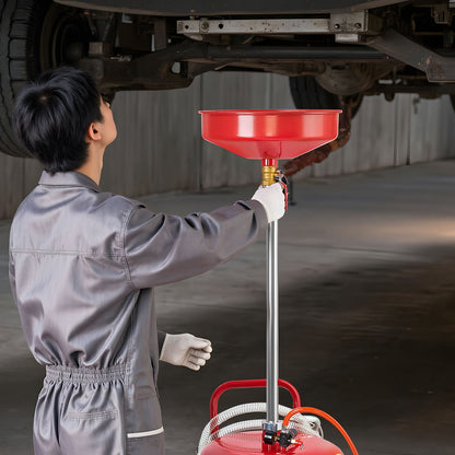 95L Waste Oil Drain Tank, Air Operated Portable Oil Drainer with Adjustable Funnel Height, Industrial Fluid Drain Tank with Wheels, Fluid Fuel Transfer Drainage for Auto Repair Shops, Red