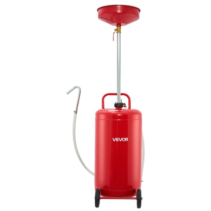 95L Waste Oil Drain Tank, Air Operated Portable Oil Drainer with Adjustable Funnel Height, Industrial Fluid Drain Tank with Wheels, Fluid Fuel Transfer Drainage for Auto Repair Shops, Red