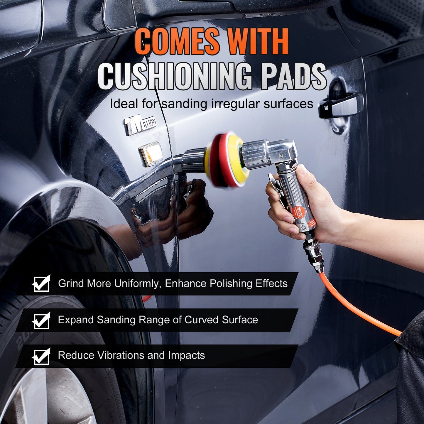 Mini Air Sander, 2.5/5.1/7.6 cm Random Orbital Air Sander, 15000r/min High Speed Mini Pneumatic Sander Polisher for Auto Body Work, 58PCS Air Powered Sander Kit with Wavy Sponges, Sandpapers, Wool Pad