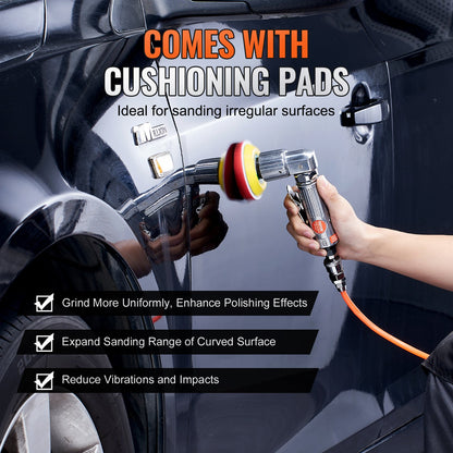 Mini Air Sander, 2.5/5.1/7.6 cm Random Orbital Air Sander, 15000r/min High Speed Mini Pneumatic Sander Polisher for Auto Body Work, 58PCS Air Powered Sander Kit with Wavy Sponges, Sandpapers, Wool Pad