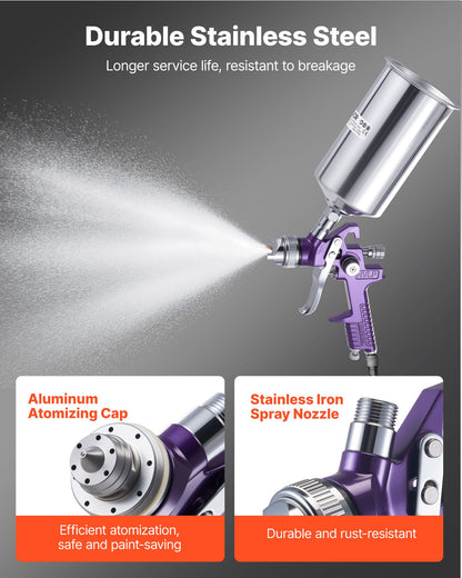 3-Piece Air Spray Gun Kit, Professional Auto Paint Spray Gun Set with 3 Nozzles (1/1.4/1.8mm), 3 Cups & Air Regulator, Gravity Feed Automotive Paint Sprayer for Primer, Topcoat & Touch-Up