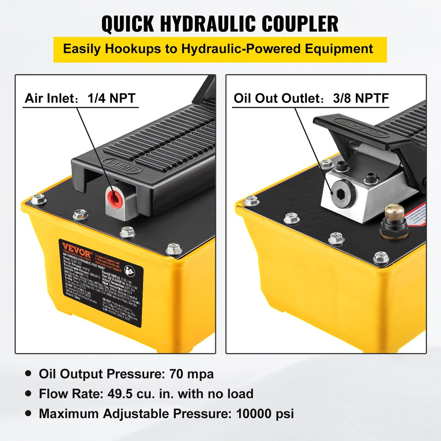 Air Hydraulic Pump, 10,000 PSI Hydraulic Foot Pump, 1.89 L Reservoir Foot Operated Air/Hydraulic Pump, with Hose and Spray Gun for Heavy Machinery Rigging, Auto Repair, Auto Body Frame Machines
