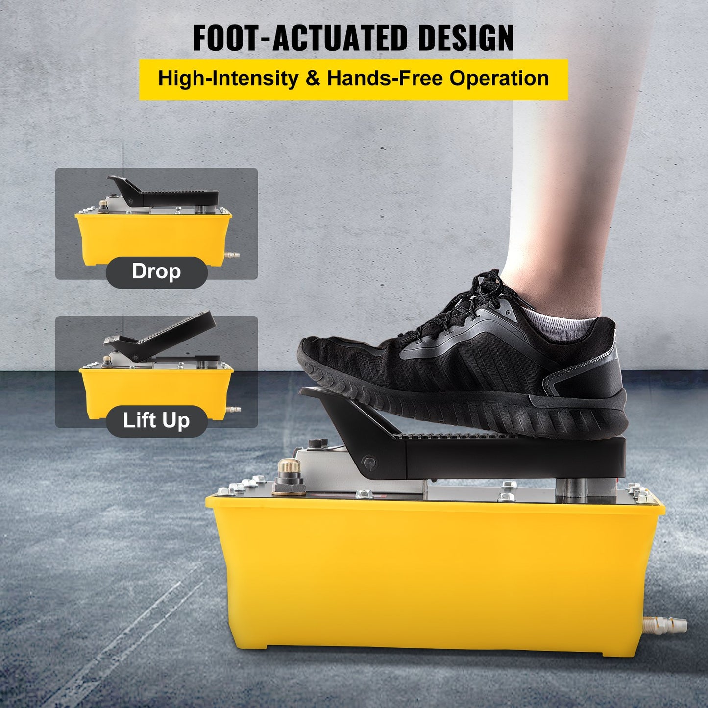 Air Hydraulic Pump, 10,000 PSI Hydraulic Foot Pump, 1.89 L Reservoir Foot Operated Air/Hydraulic Pump, with Hose and Spray Gun for Heavy Machinery Rigging, Auto Repair, Auto Body Frame Machines