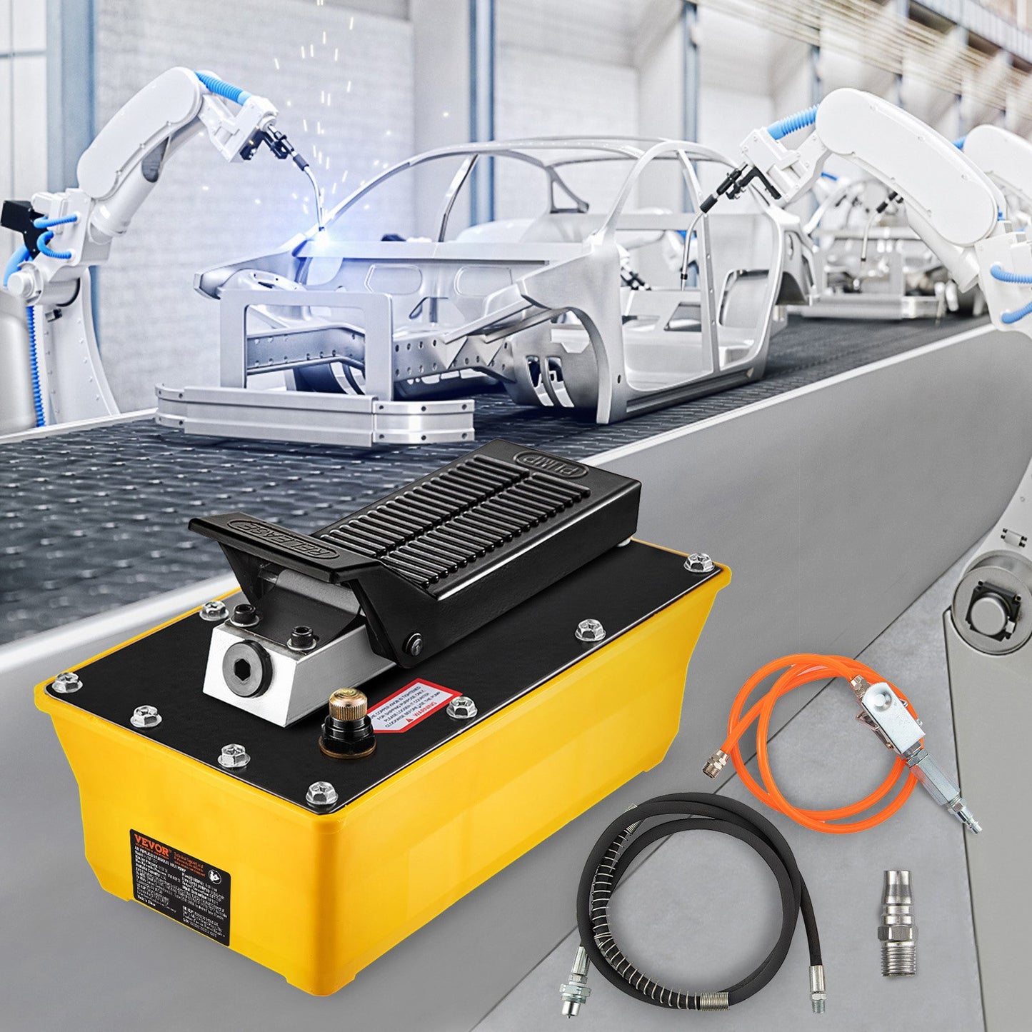 Air Hydraulic Pump, 10,000 PSI Hydraulic Foot Pump, 1.89 L Reservoir Foot Operated Air/Hydraulic Pump, with Hose and Spray Gun for Heavy Machinery Rigging, Auto Repair, Auto Body Frame Machines