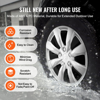Radkappen, 16 Zoll Durchmesser, robuste und langlebige, kratzfeste Radkappe mit Schnappverschluss und Ventilbohrung, ABS- und PC-Radkappe mit hoher Steifigkeit und geringem Luftwiderstand, für alle Wetterbedingungen geeignet