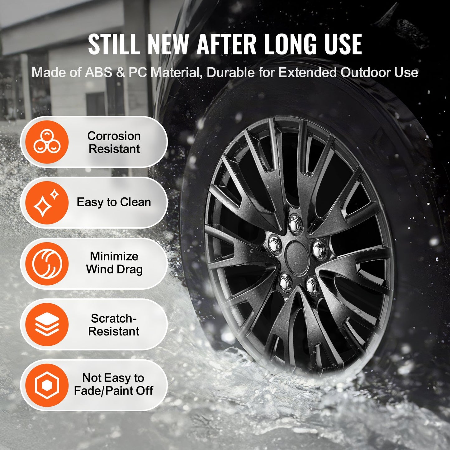 Radkappen, 16 Zoll Durchmesser, robuste und langlebige, kratzfeste Radkappe mit Schnappverschluss und Ventilbohrung, ABS- und PC-Radkappe mit hoher Steifigkeit und geringem Luftwiderstand, für alle Wetterbedingungen geeignet