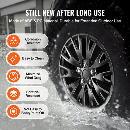 Radkappen, 16 Zoll Durchmesser, robuste und langlebige, kratzfeste Radkappe mit Schnappverschluss und Ventilbohrung, ABS- und PC-Radkappe mit hoher Steifigkeit und geringem Luftwiderstand, für alle Wetterbedingungen geeignet