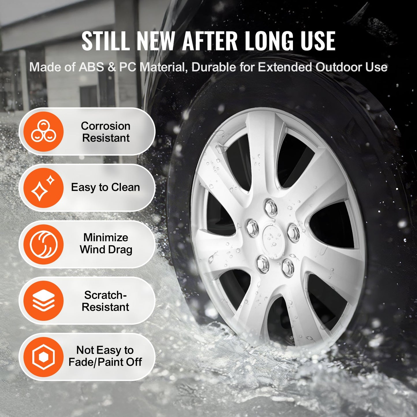 Radkappen, 16 Zoll Durchmesser, robuste und langlebige, kratzfeste Radkappe mit Schnappverschluss und Ventilbohrung, ABS- und PC-Radkappe mit hoher Steifigkeit und geringem Luftwiderstand, für alle Wetterbedingungen geeignet