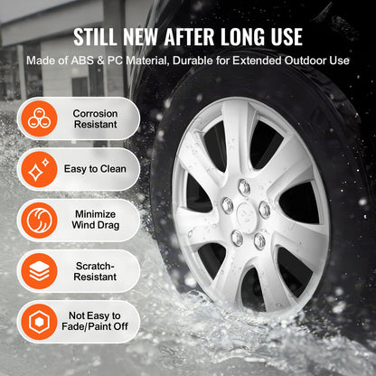Radkappen, 16 Zoll Durchmesser, robuste und langlebige, kratzfeste Radkappe mit Schnappverschluss und Ventilbohrung, ABS- und PC-Radkappe mit hoher Steifigkeit und geringem Luftwiderstand, für alle Wetterbedingungen geeignet