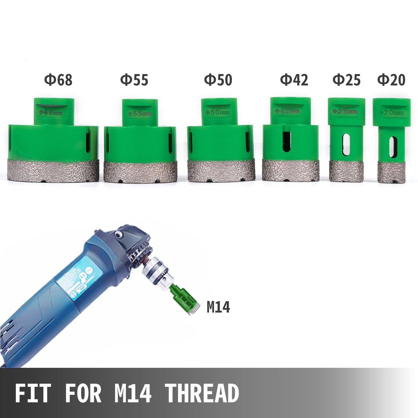 6-teiliges Diamant-Lochsägen-Set, Diamant-Lochsägen-Set 20/25/42/50/55/68 mm M14 Gewinde Lochsägenschneider für Granit, Carborundum und Keramik
