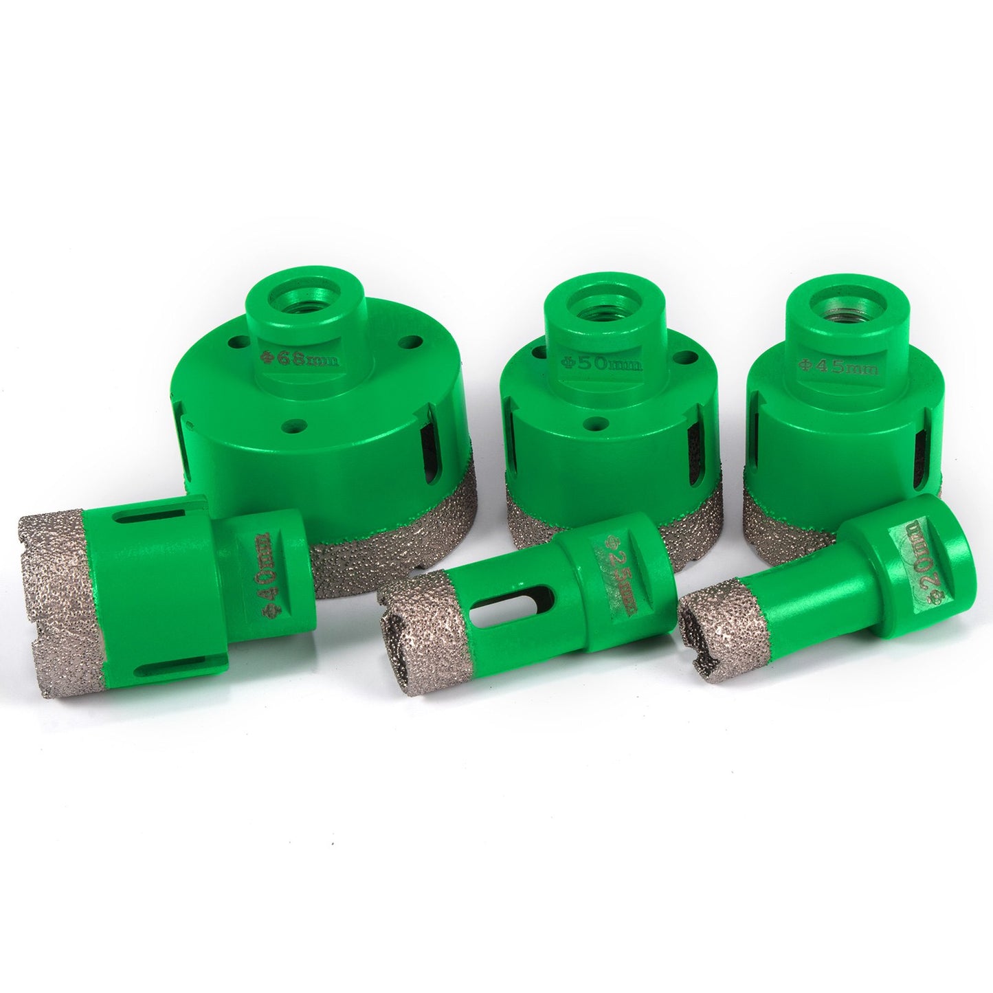 6-teiliges Diamant-Lochsägen-Set mit Kernbohrern M14 Gewinde 20/25/40/45/50/68 mm (0,79/1/1,6/1,77/2/2,7 Zoll) inklusive 2 Sägeblättern