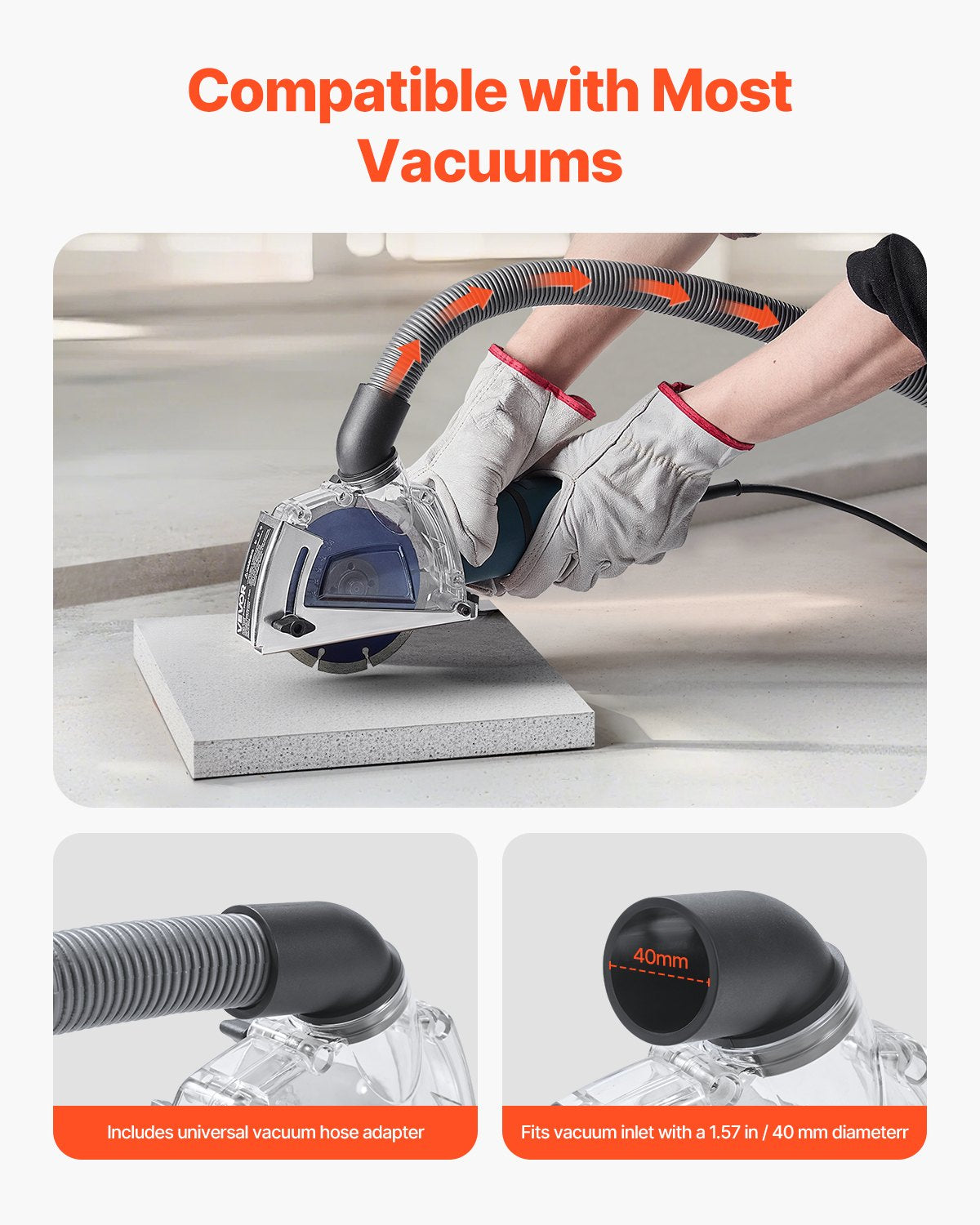 Cutting Dust Shroud for Angle Grinders, Universal 4-5 in Angle Grinder Dust Shroud with 6 Clamping Washers & 5 in Diamond Grinding Cup Wheel, Adjustable Cutting Depth, Connect to Vacuum Cleaner