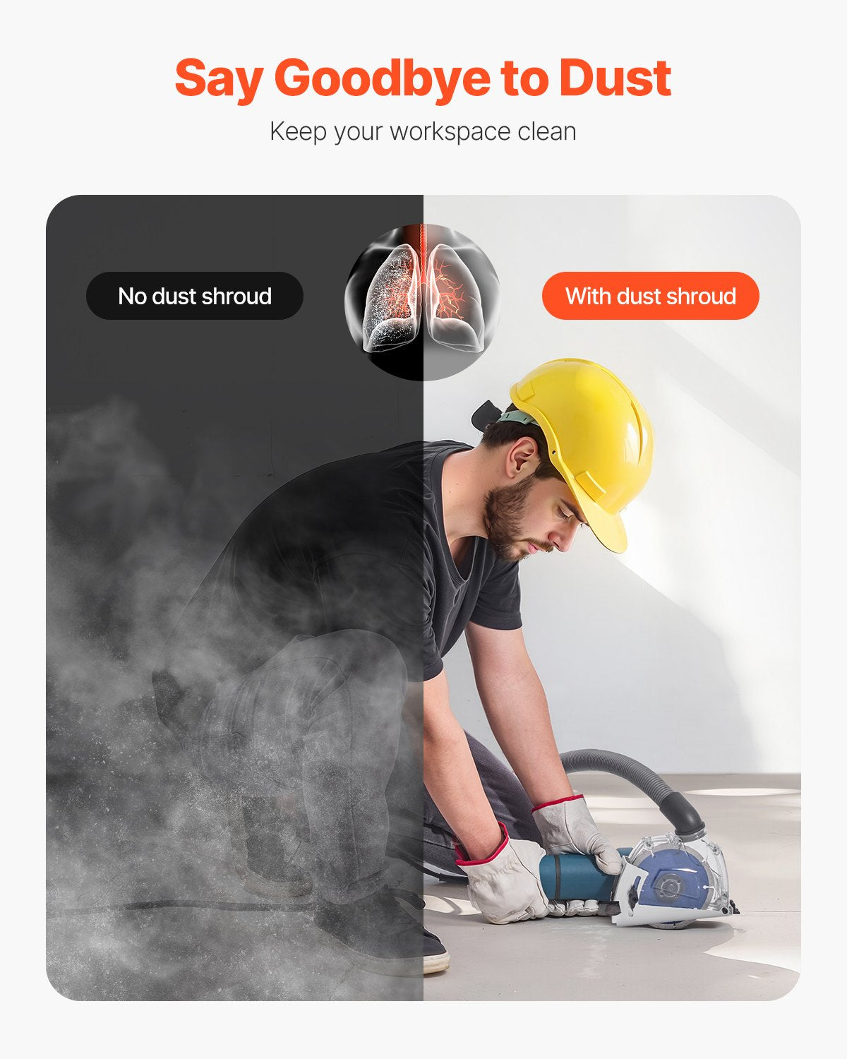 Cutting Dust Shroud for Angle Grinders, Universal 4-5 in Angle Grinder Dust Shroud with 6 Clamping Washers & 5 in Diamond Grinding Cup Wheel, Adjustable Cutting Depth, Connect to Vacuum Cleaner