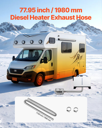 Abgasschlauch, 1980 mm Edelstahl-Abgasschlauch, flexibles Abgasrohr für Dieselheizungen mit 2 Schlauchschellen, Abgasschlauch-Set, Zubehör für Dieselheizungen mit 2 kW, 5 kW und 8 kW