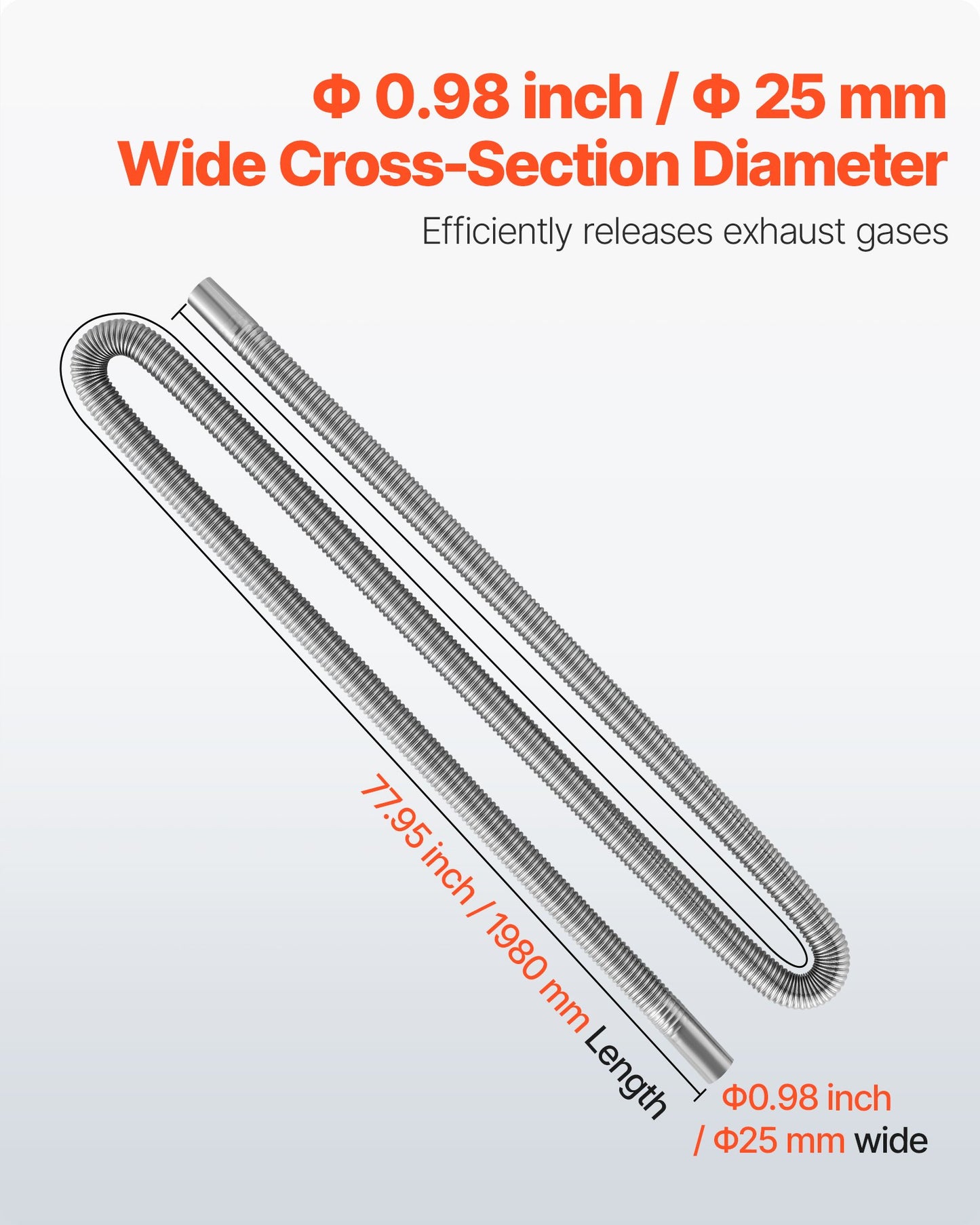 Abgasschlauch, 1980 mm Edelstahl-Abgasschlauch, flexibles Abgasrohr für Dieselheizungen mit 2 Schlauchschellen, Abgasschlauch-Set, Zubehör für Dieselheizungen mit 2 kW, 5 kW und 8 kW