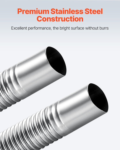 Abgasschlauch, 1980 mm Edelstahl-Abgasschlauch, flexibles Abgasrohr für Dieselheizungen mit 2 Schlauchschellen, Abgasschlauch-Set, Zubehör für Dieselheizungen mit 2 kW, 5 kW und 8 kW