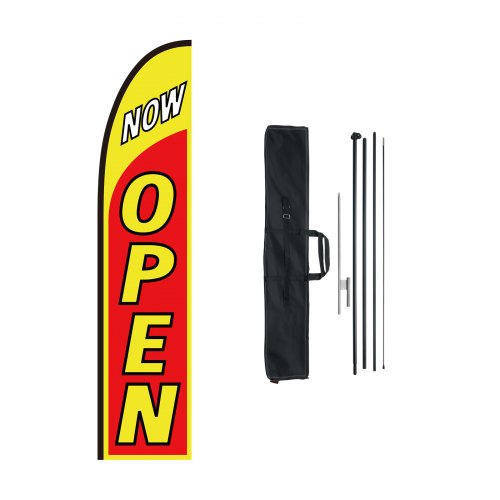 Open Flag with Pole Kit, Advertising Flag for Business Outside, Advertising Feather Flag Kit, Includes 1 Banner Flag, 1 Pole, 1 Ground Stake, Open Signs Swooper Flag for Businesses 16.3 FT