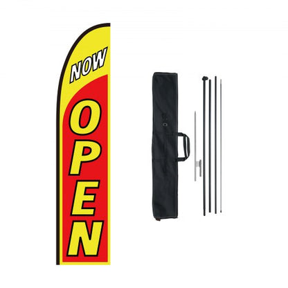 Open Flag with Pole Kit, Advertising Flag for Business Outside, Advertising Feather Flag Kit, Includes 1 Banner Flag, 1 Pole, 1 Ground Stake, Open Signs Swooper Flag for Businesses 16.3 FT