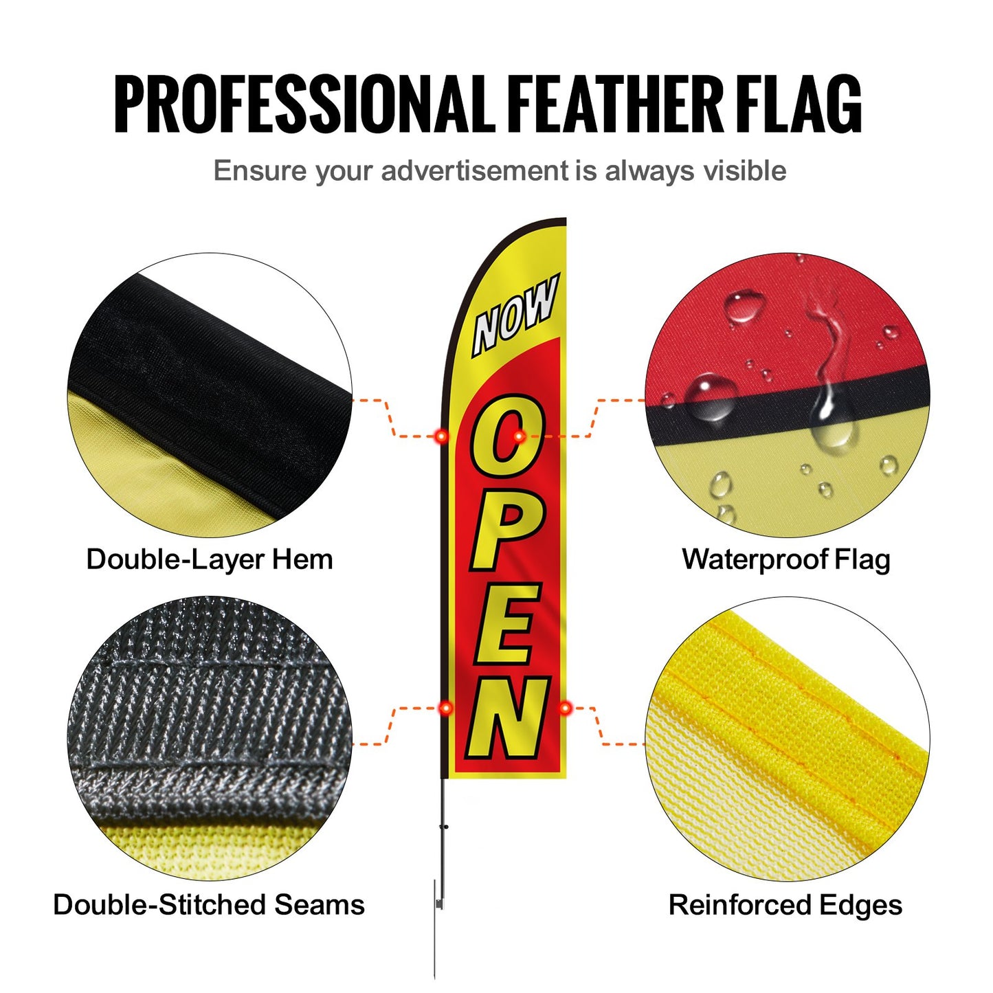 Open Flag with Pole Kit, Advertising Flag for Business Outside, Advertising Feather Flag Kit, Includes 1 Banner Flag, 1 Pole, 1 Ground Stake, Open Signs Swooper Flag for Businesses 16.3 FT