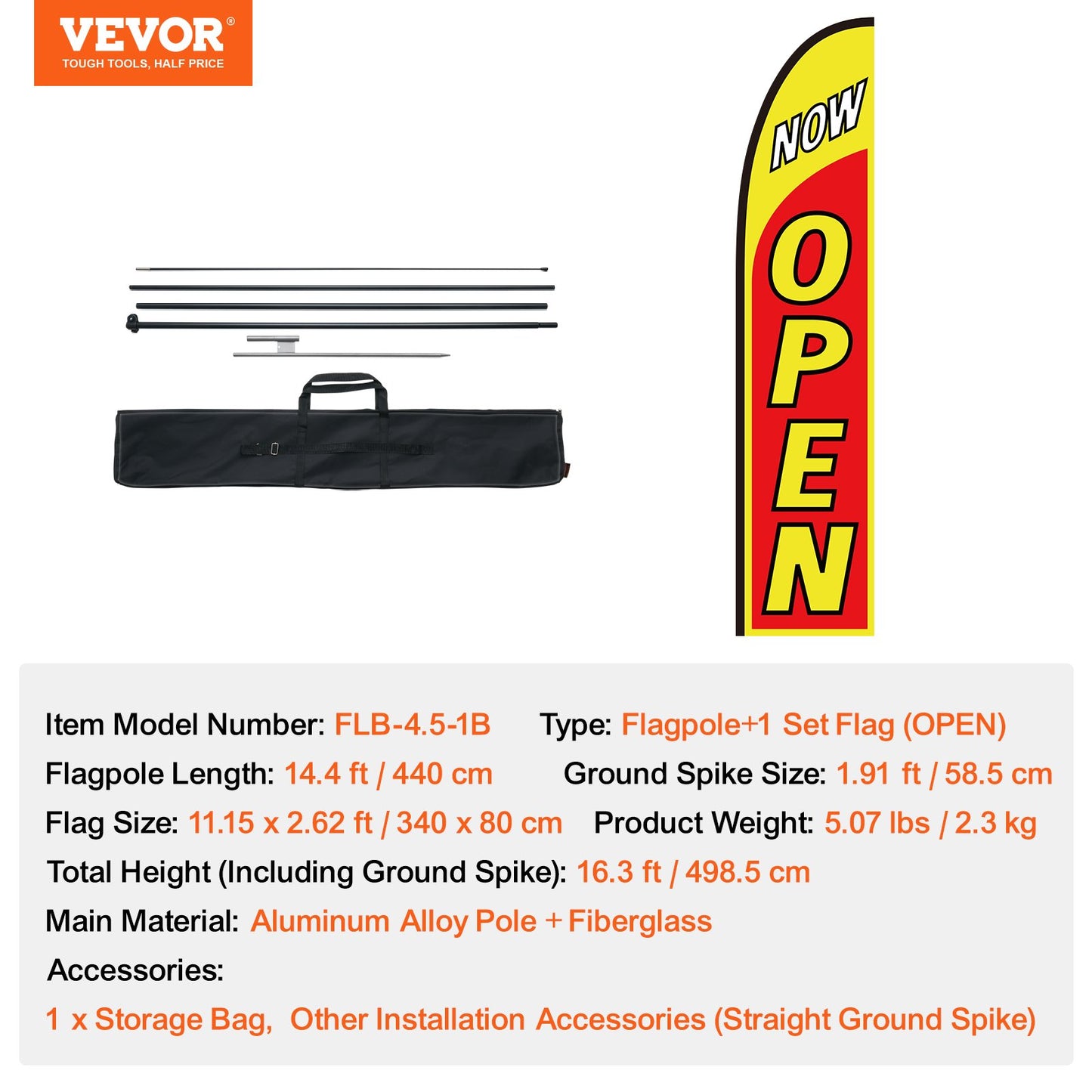 Open Flag with Pole Kit, Advertising Flag for Business Outside, Advertising Feather Flag Kit, Includes 1 Banner Flag, 1 Pole, 1 Ground Stake, Open Signs Swooper Flag for Businesses 16.3 FT