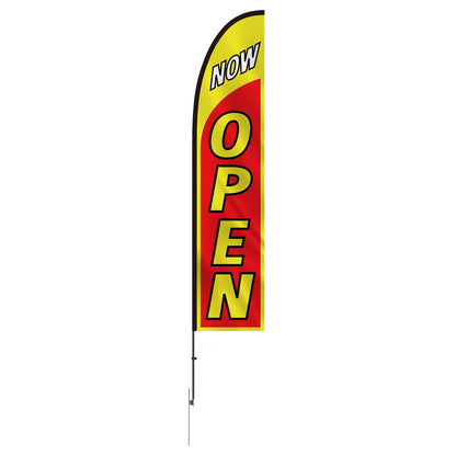 Open Flag with Pole Kit, Advertising Flag for Business Outside, Advertising Feather Flag Kit, Includes 1 Banner Flag, 1 Pole, 1 Ground Stake, Open Signs Swooper Flag for Businesses 16.3 FT