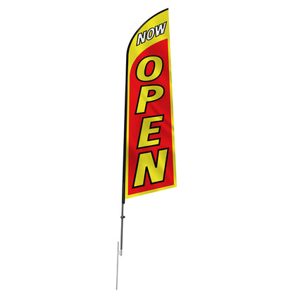 Open Flag with Pole Kit, Advertising Flag for Business Outside, Advertising Feather Flag Kit, Includes 1 Banner Flag, 1 Pole, 1 Ground Stake, Open Signs Swooper Flag for Businesses 16.3 FT