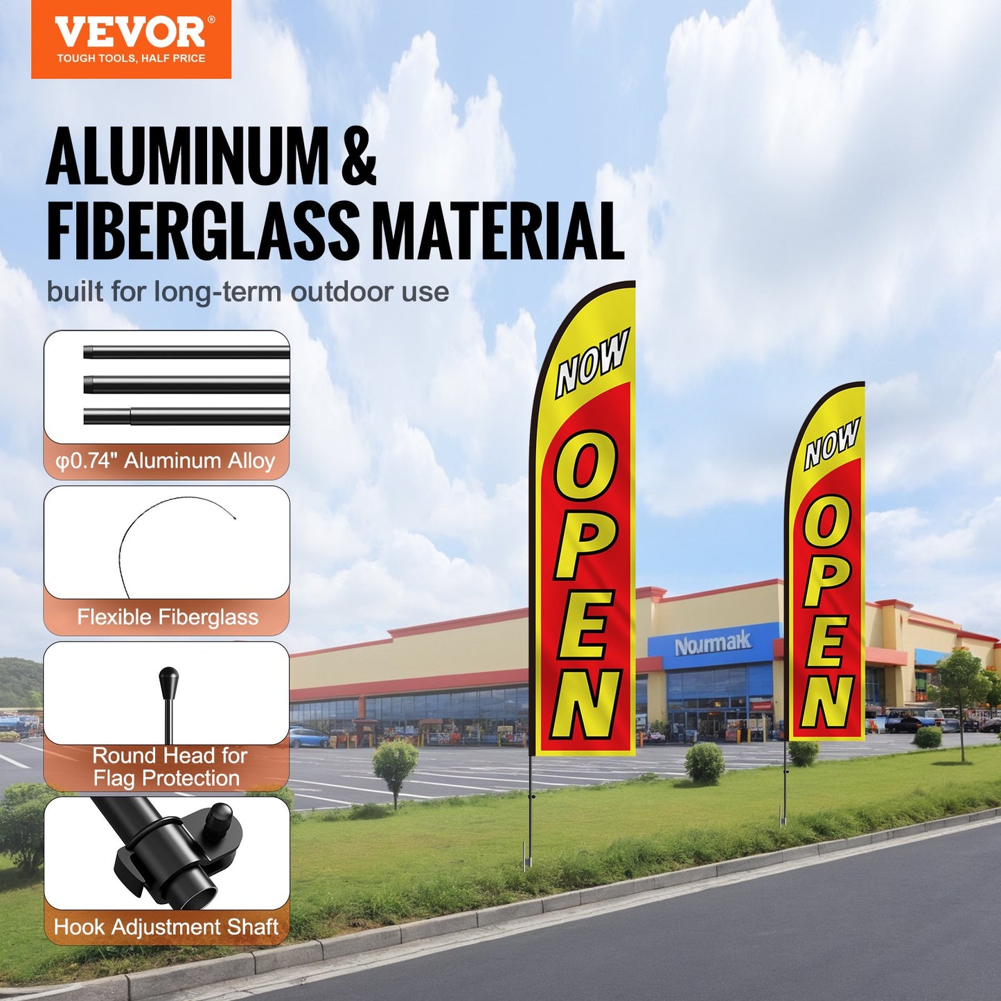 Open Flags with Pole Kit, Advertising Flags for Business Outside, Advertising Feather Flag Kit, Includes 2 Banner Flags, 2 Poles, 2 Ground Stakes, Open Sign Swooper Flags for Businesses 16.3 FT